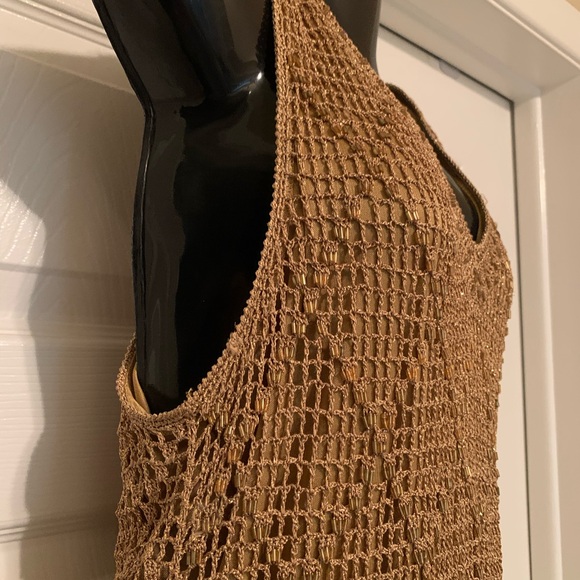 🌸 HOST PICK 🌸Dazzling Shimmering Gold Beaded Long Crocheted Top - Picture 5 of 14